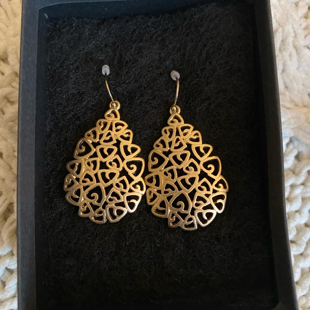 Gold drop tear lace earrings hook new